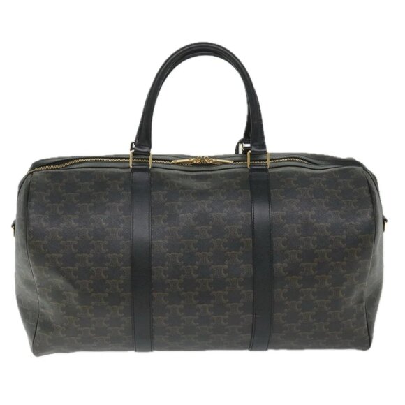 CELINE Triomphe Canvas Boston Bag PVC Leather 2way Black Auth hk880V - Picture 3 of 16